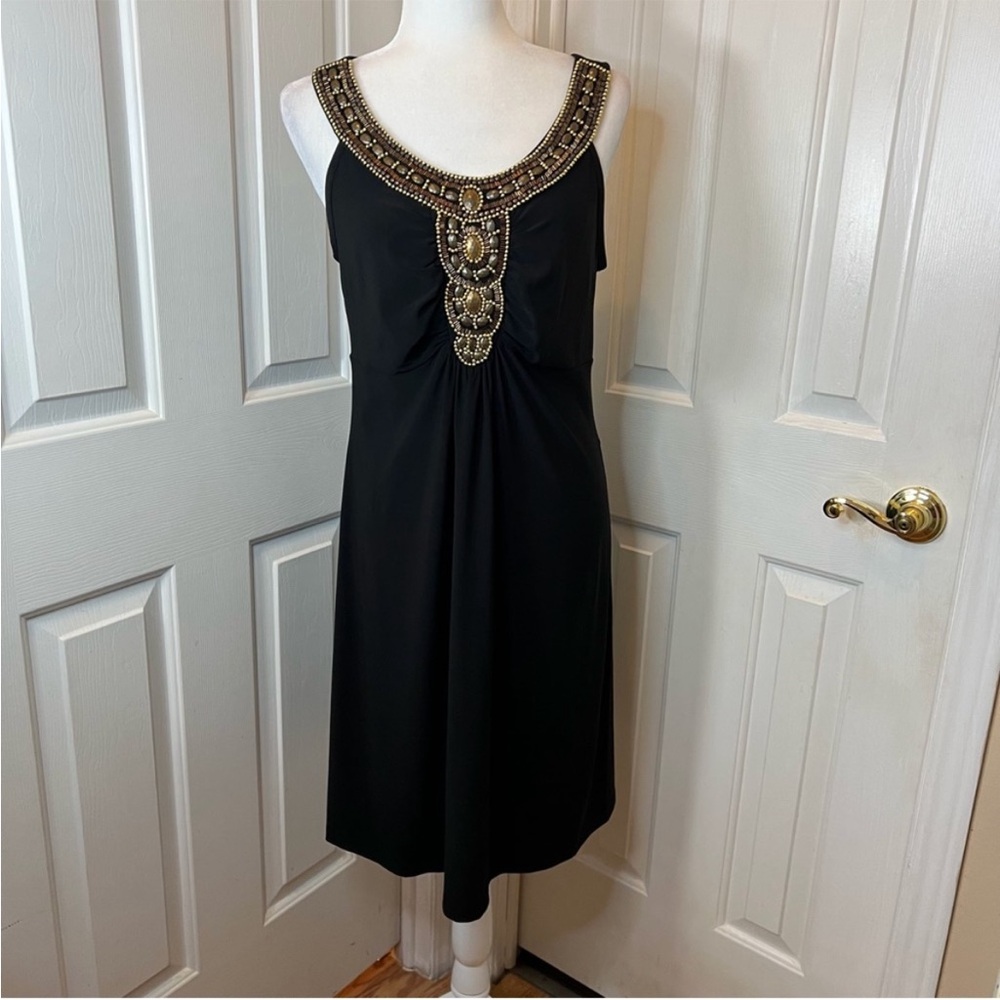 NWOT black dress gold details size 8